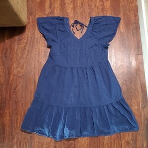 Sonoma V Neck Tiered Fit & Flare Cotton Dress Short Sleeves Navy M